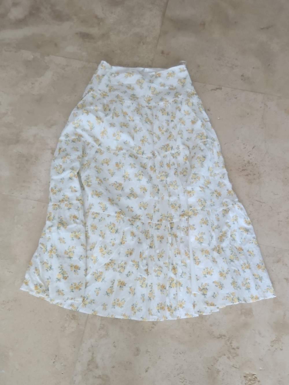 Altar'd State White Midi Skirt with Yellow Floral Print
